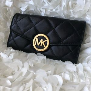 Michael Kors Black Quilted Wallet Gold MK